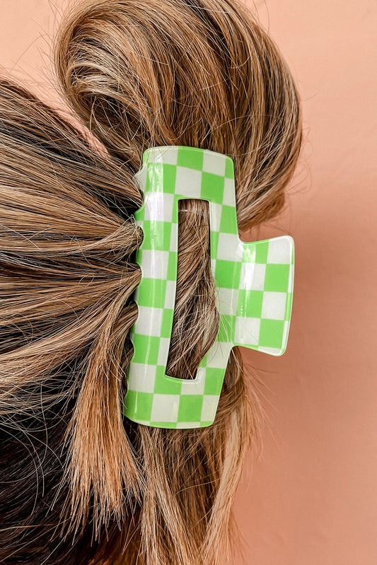 Light Green Checkered Print Hollow Out Hair Clip for Style