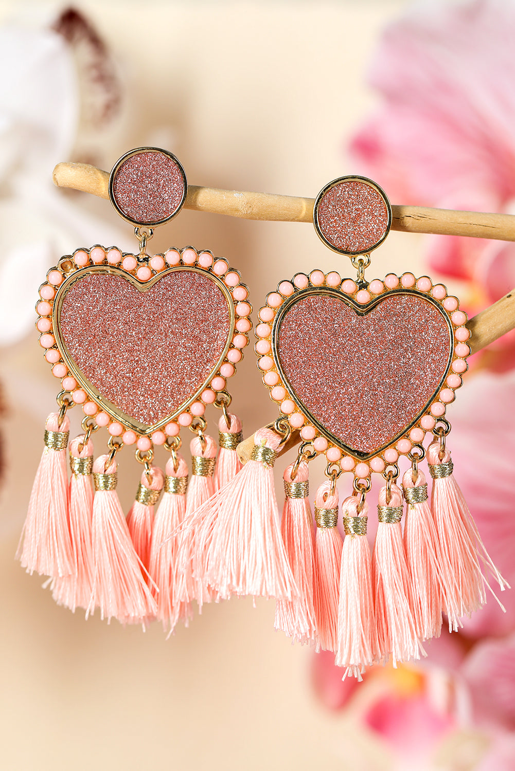 Boucles d'oreilles de gland en forme de coeur à paillettes clair