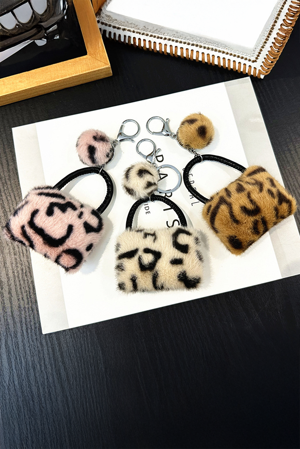 Pink Plush Animal Print Mini Bag Keychain