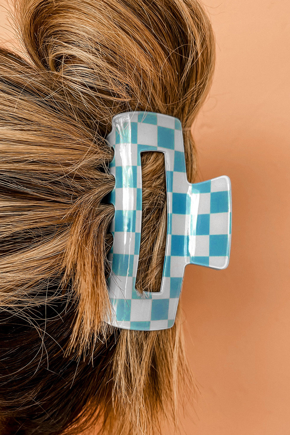 Light Green Checkered Print Hollow Out Hair Clip for Style