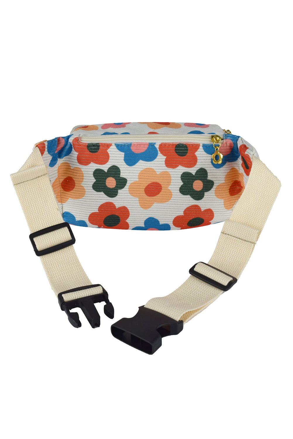 Khaki Colorful Flower Print Ribbed Waist Belt Bag