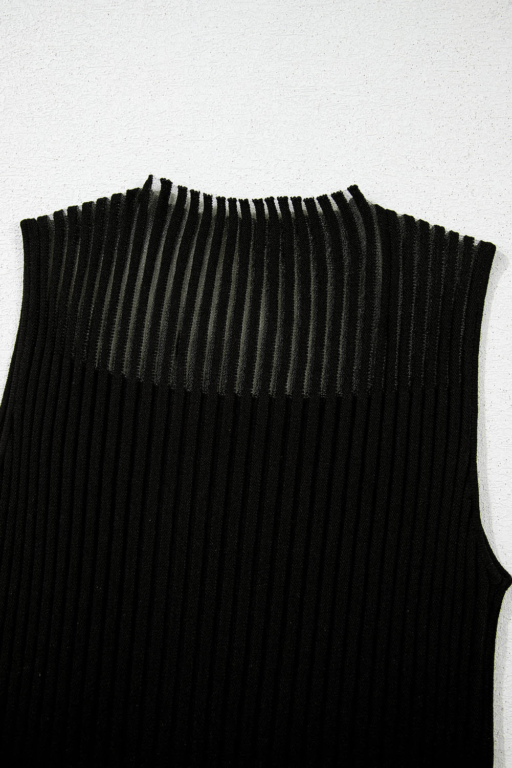 Chic Black Ribbed Mesh Knit Sleeveless Top