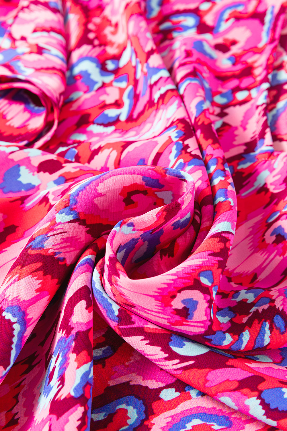 Pink abstract estampado en V-cuello media manga túnica de ajuste relajado