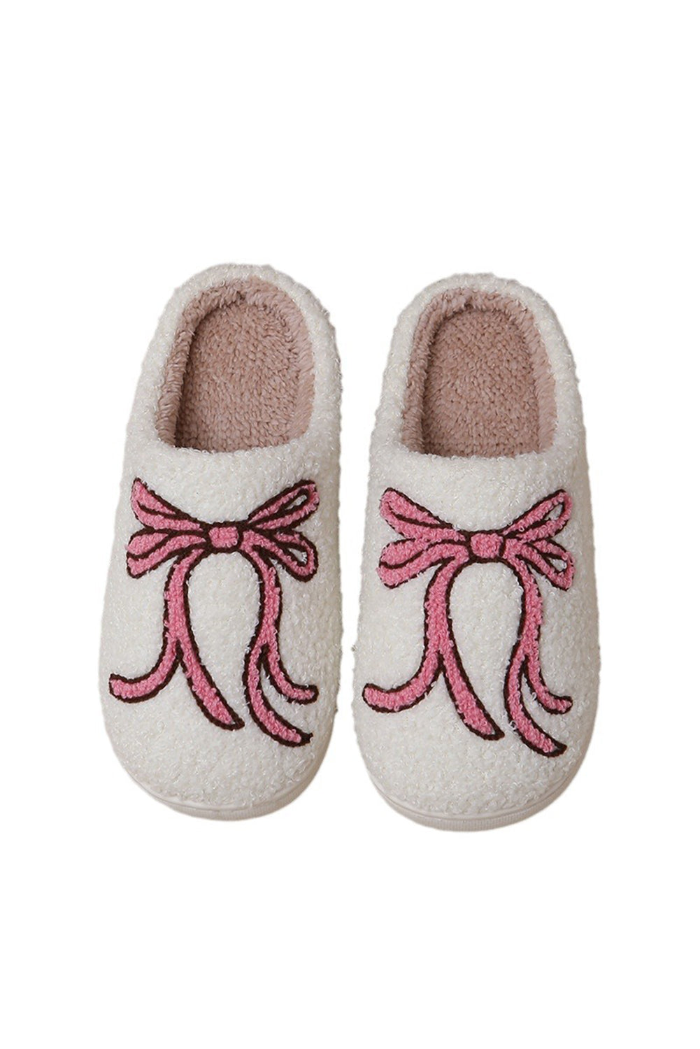 White Bow Knot Fuzzy Winter Slippers