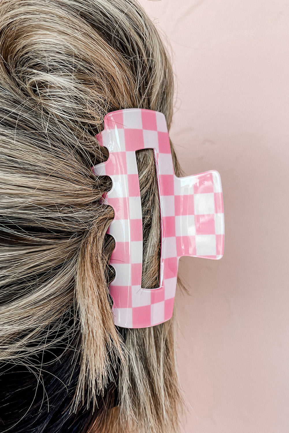 Light Green Checkered Print Hollow Out Hair Clip for Style