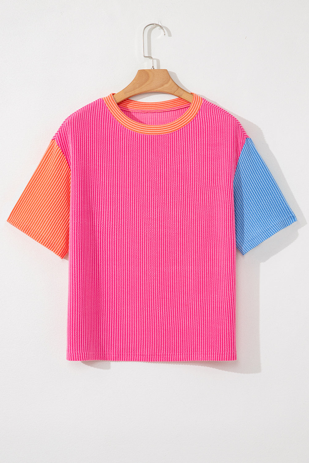 Colorful Corded Crewneck Colorblock T-Shirt