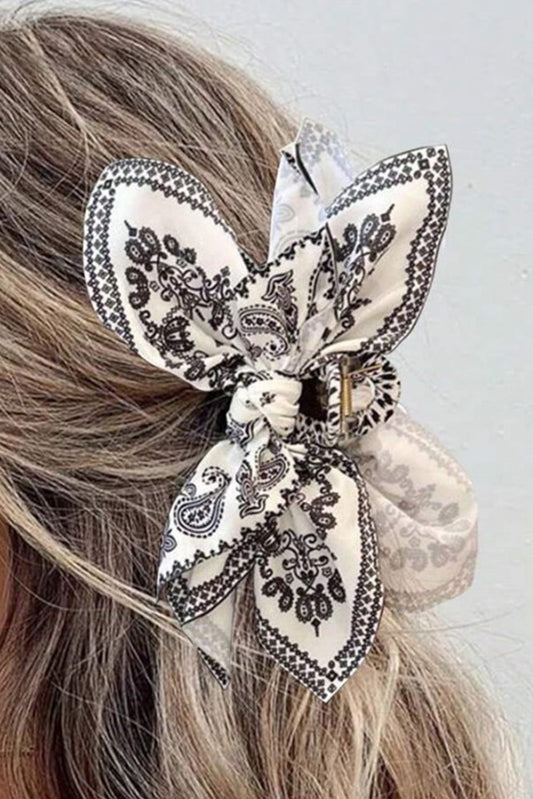 Chic Black Paisley and Floral Bow Knot Hair Clip