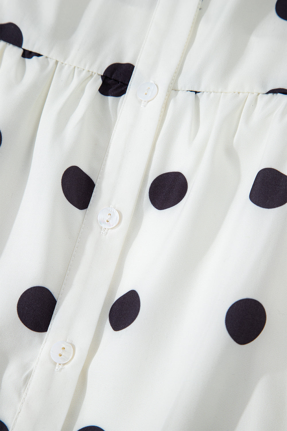 Charming White Polka Dot Tiered Babydoll Dress with Short Sleeves and Button Front