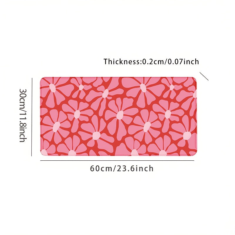 1 Stück großes Mauspad mit Boho-Blumen, 89,92 x 39,88 cm, ästhetische rosa Schreibtischunterlage, rutschfeste Gummiunterseite, ergonomisches Büro-Tastaturpad, Computermaus-Zubehör, ideales Geschenk für Teenager, Freund, Freundin