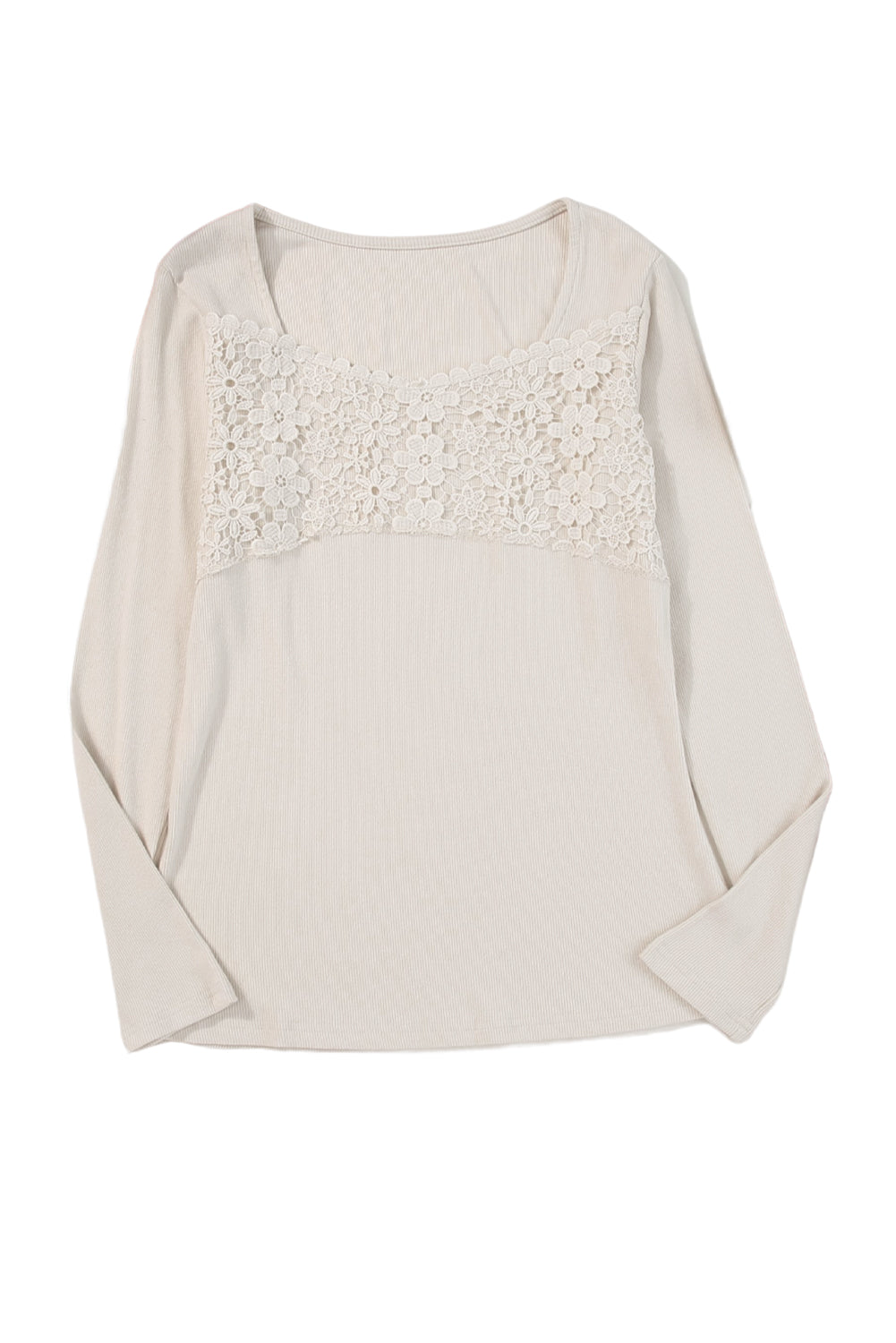 Beige Lace Contrast Casual Long Sleeve Top - MAD RUFFI