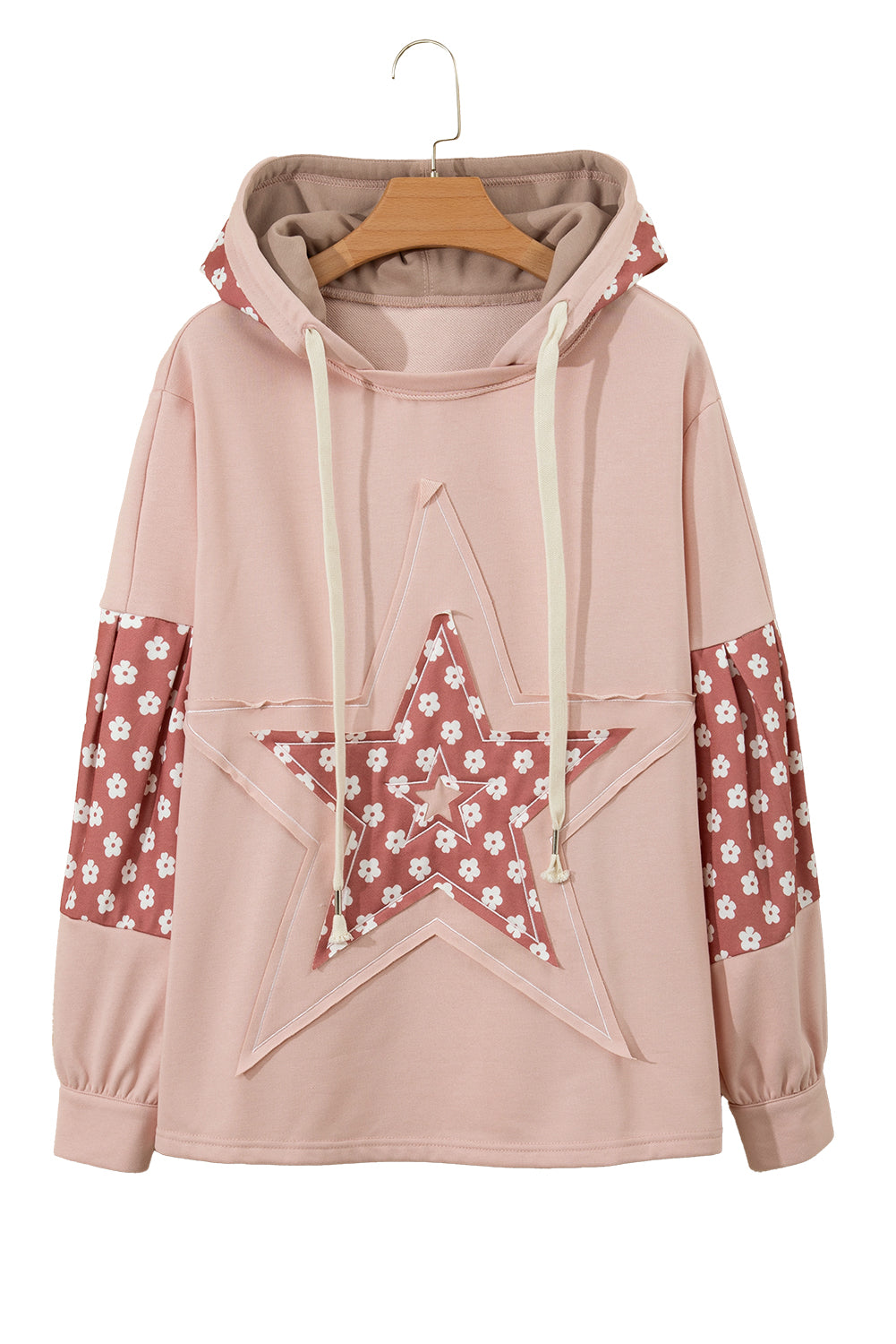 Delicacy Hoodie mit Blumen-Patchwork und Sternmuster und Kordelzug