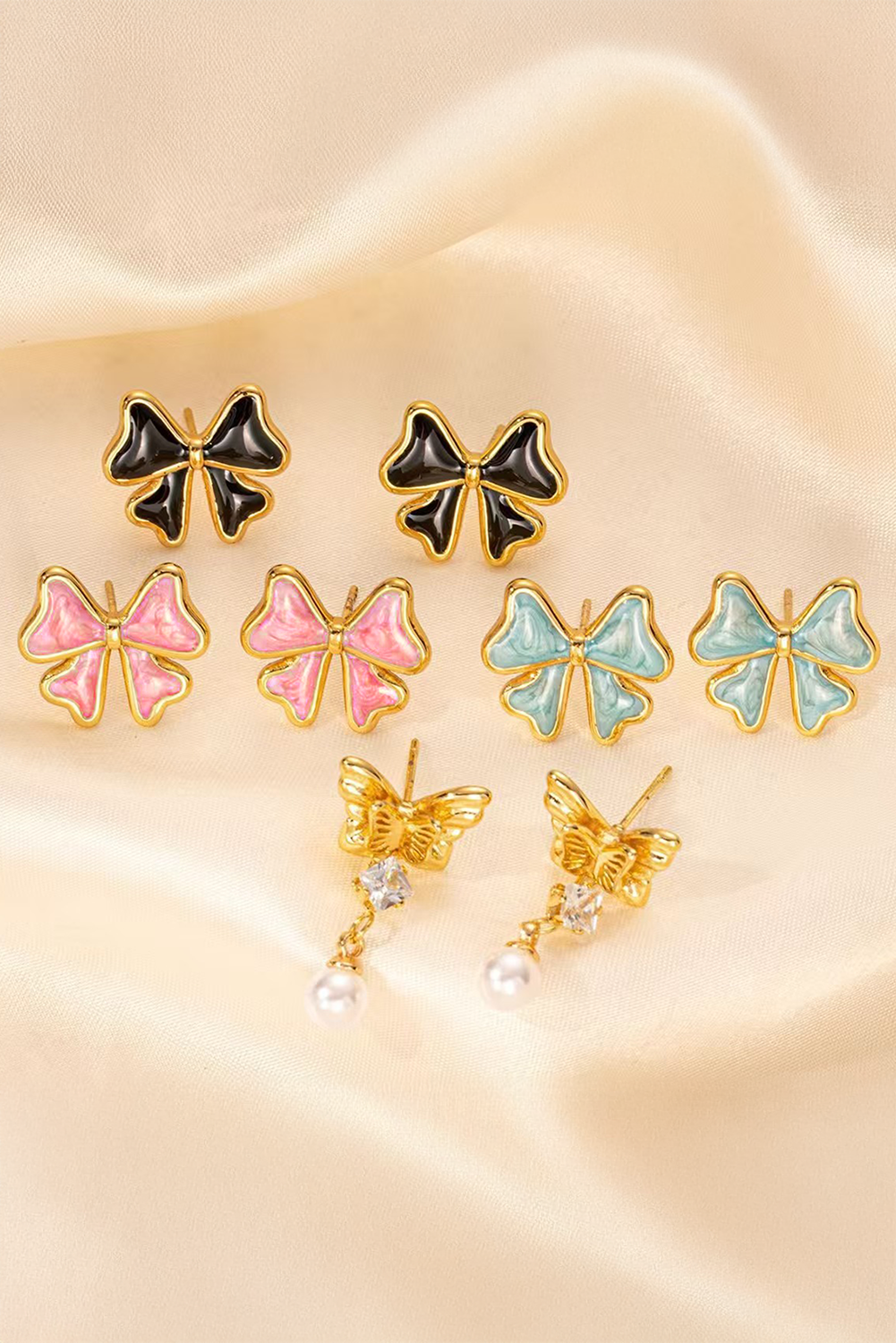 Light Pink Cute Bowknot Stud Earrings for Fashionable Style