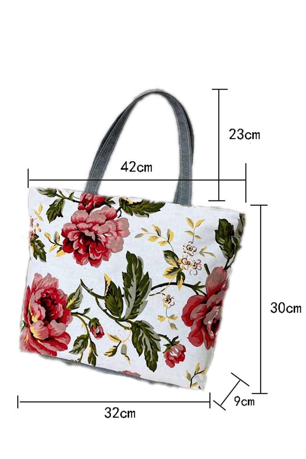 Sac fourre-tout sur toile à fleurs gris foncé