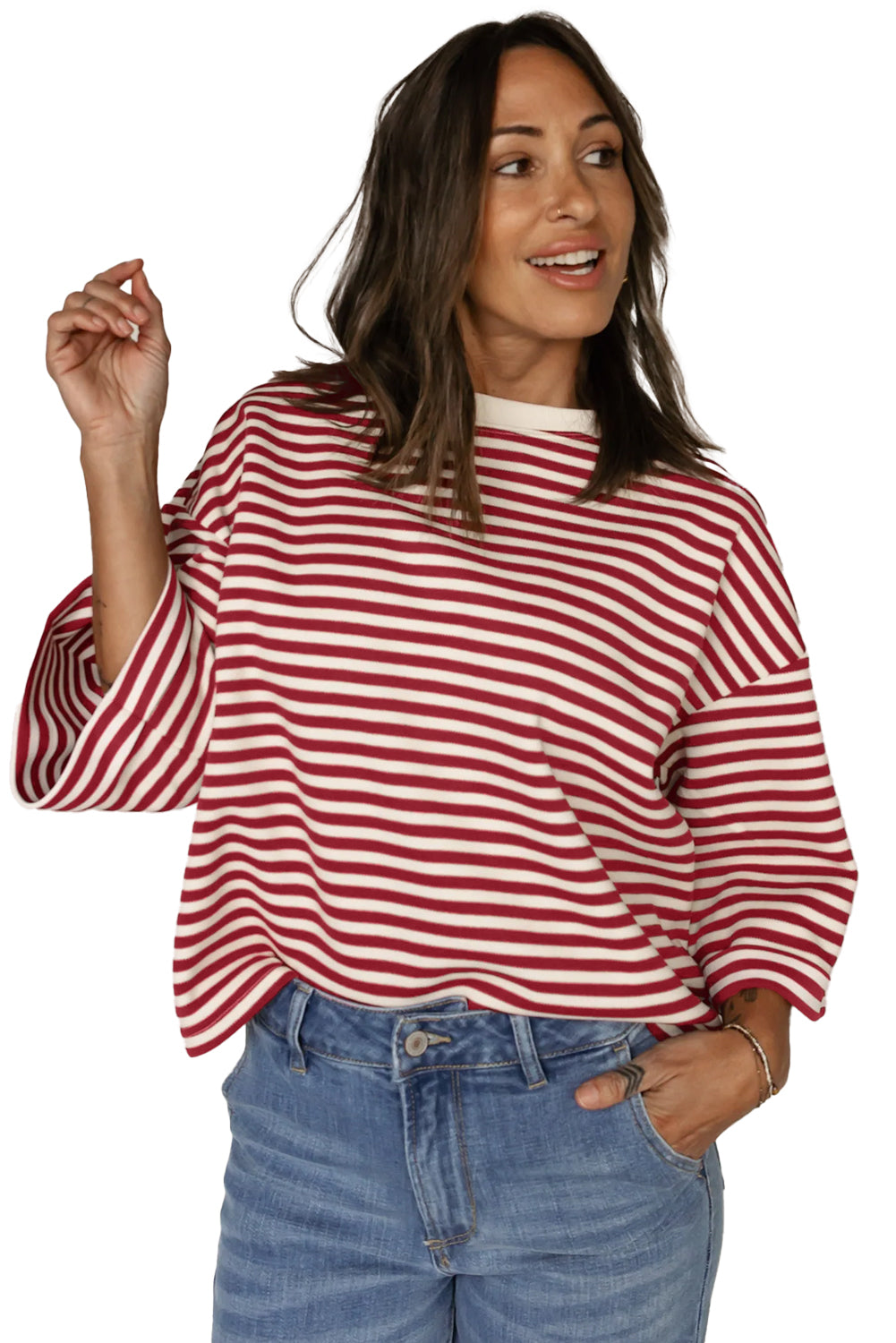 Red Striped Bowknot Backless T-Shirt