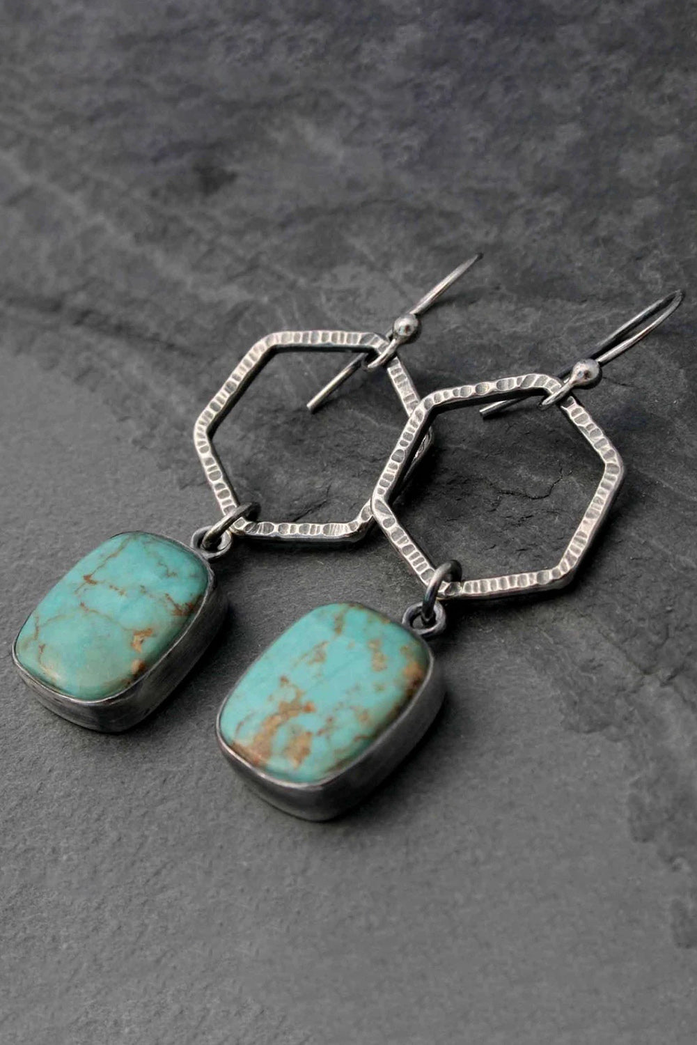 Boucles d'oreilles géométriques Turquoise vertes vintage pour le style