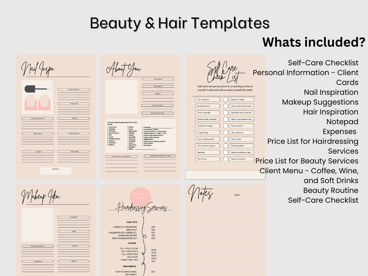 Hairdressing & Beauty Plr modèle de planificateur imprimable revenable