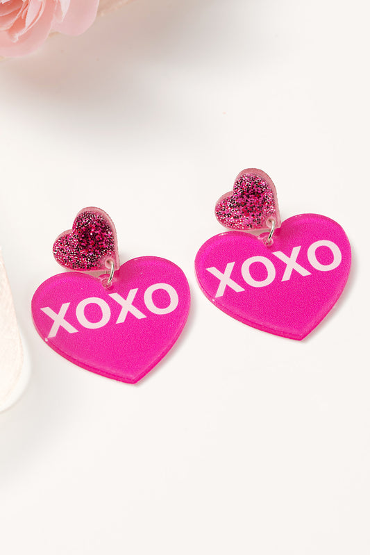 Ohrringe mit doppelter Herzform und Rosenrotem Valentinstags-XOXO-Print