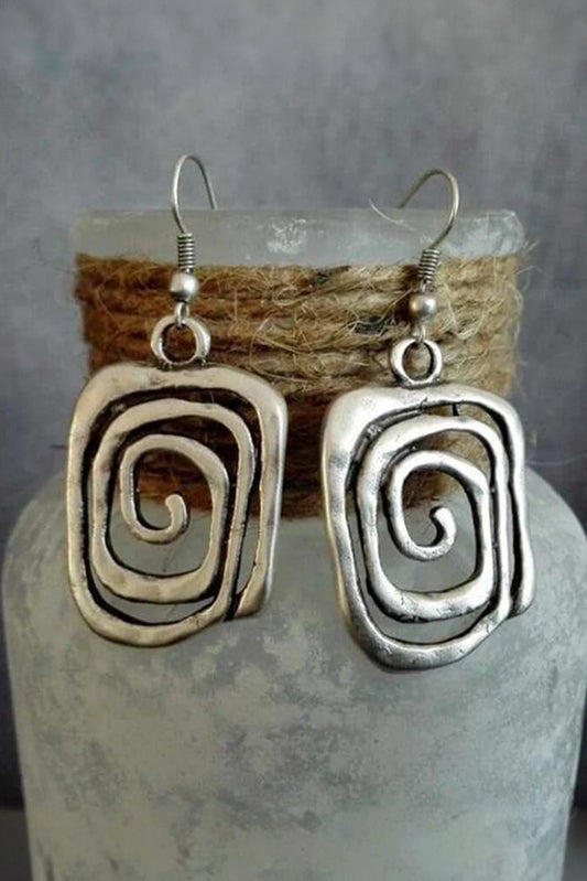 Silvery Vintage Square Swirl Hook Earrings for Elegant Style