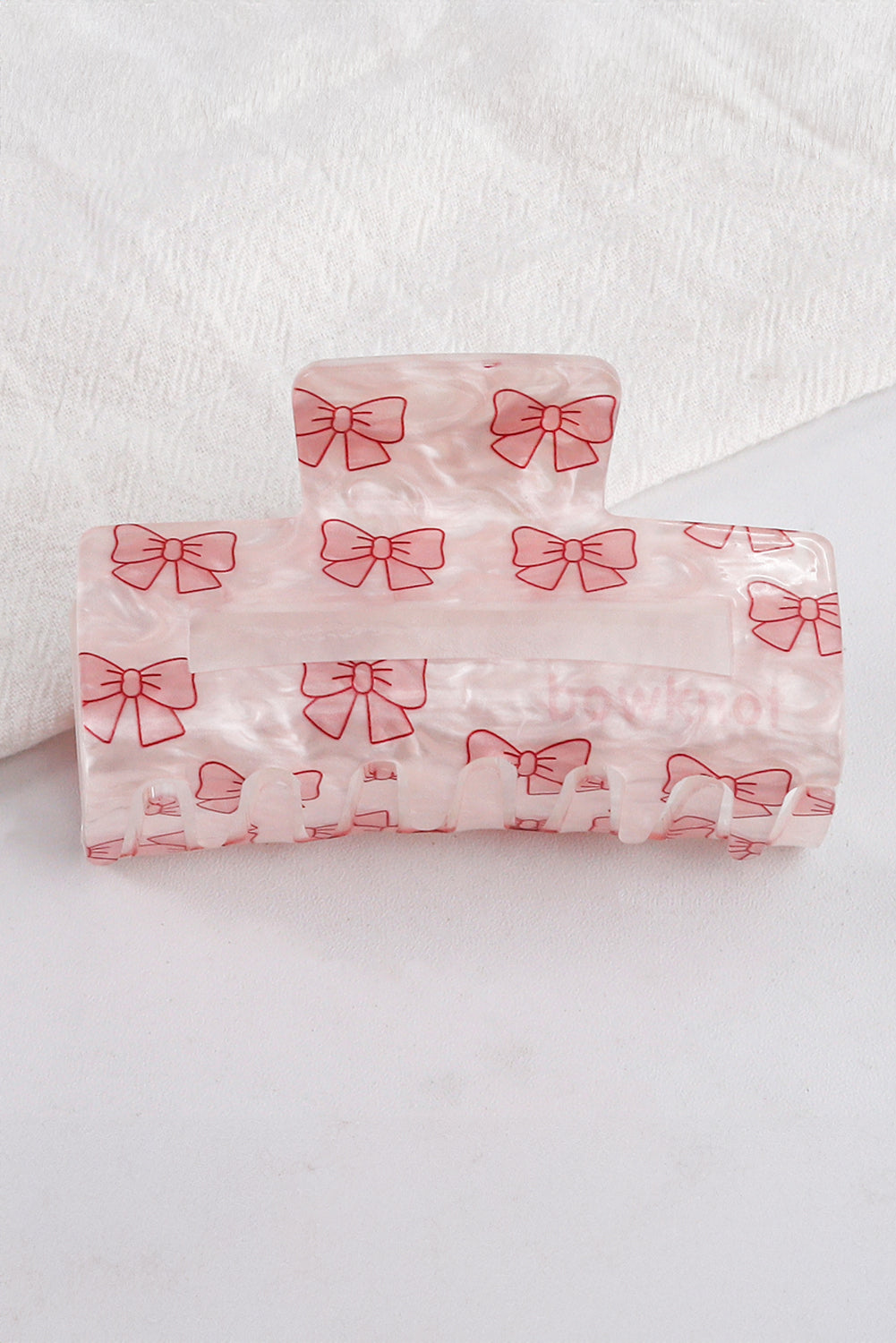 Light Pink Bow Print Acrylic Square Hair Claw