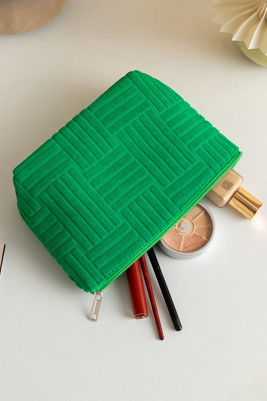 Chic Dark Green Textured Zipper Makeup Organizer