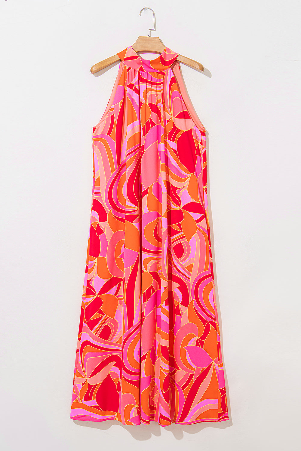 Floral High Neck Sleeveless Maxi Dress with Knotted Detail