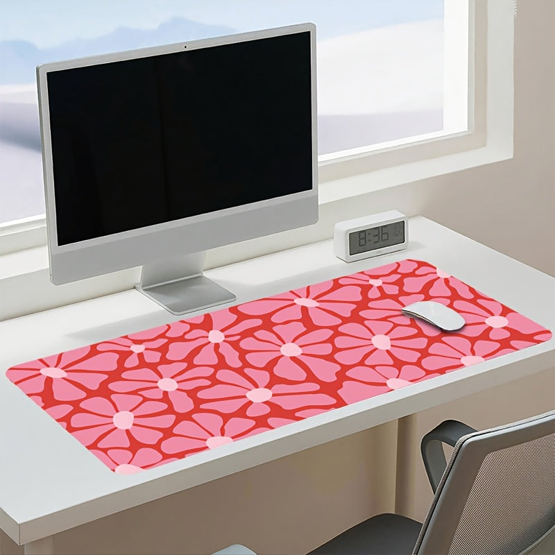 1pc Boho Flowers Large Mouse Pad, 89.92x39.88 cm, Aesthetic Pink Desk Mat, Non-Slip Rubber Base, Ergonomic Office Keyboard Pad, Computer Mouse Accessory, Ideal Gift for Teens, Boyfriend, Girlfriend