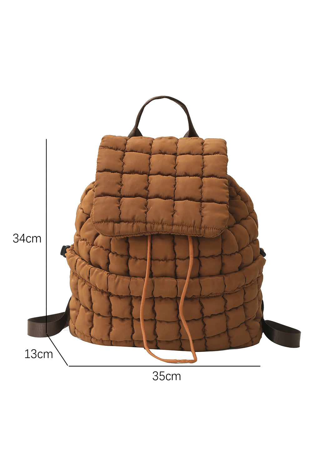 Kaffeefarbener, einfarbiger, gesteppter Puffer-Rucksack mit Klappe