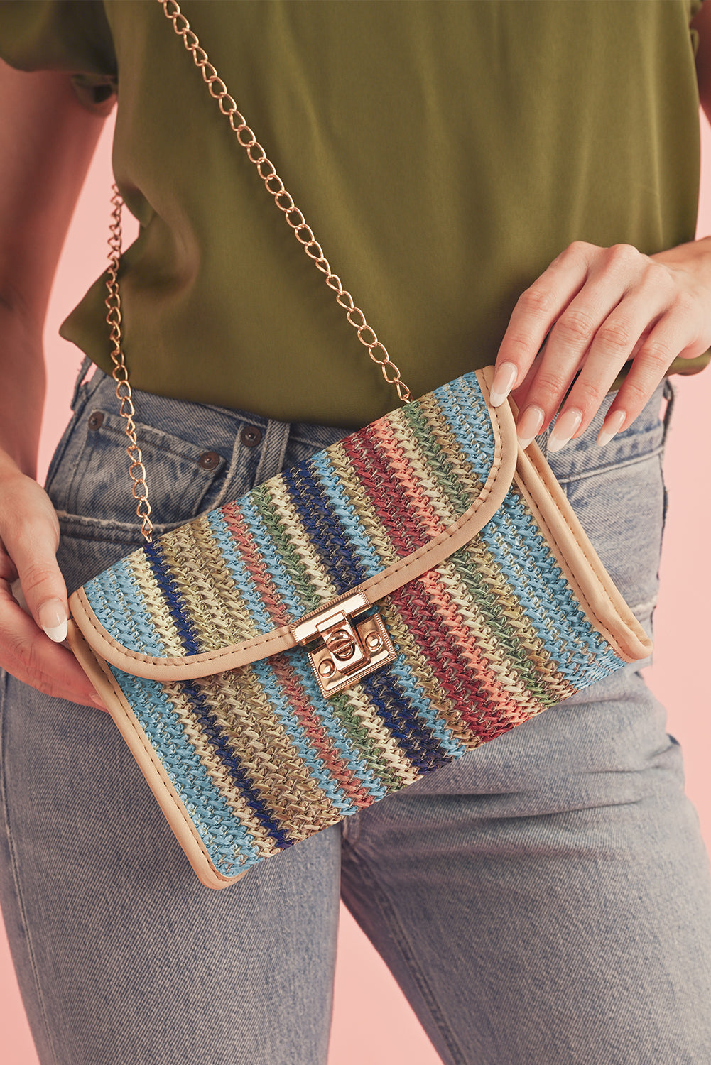 Bolso de hombro con un solo hombro de crochet rayado de Islandia