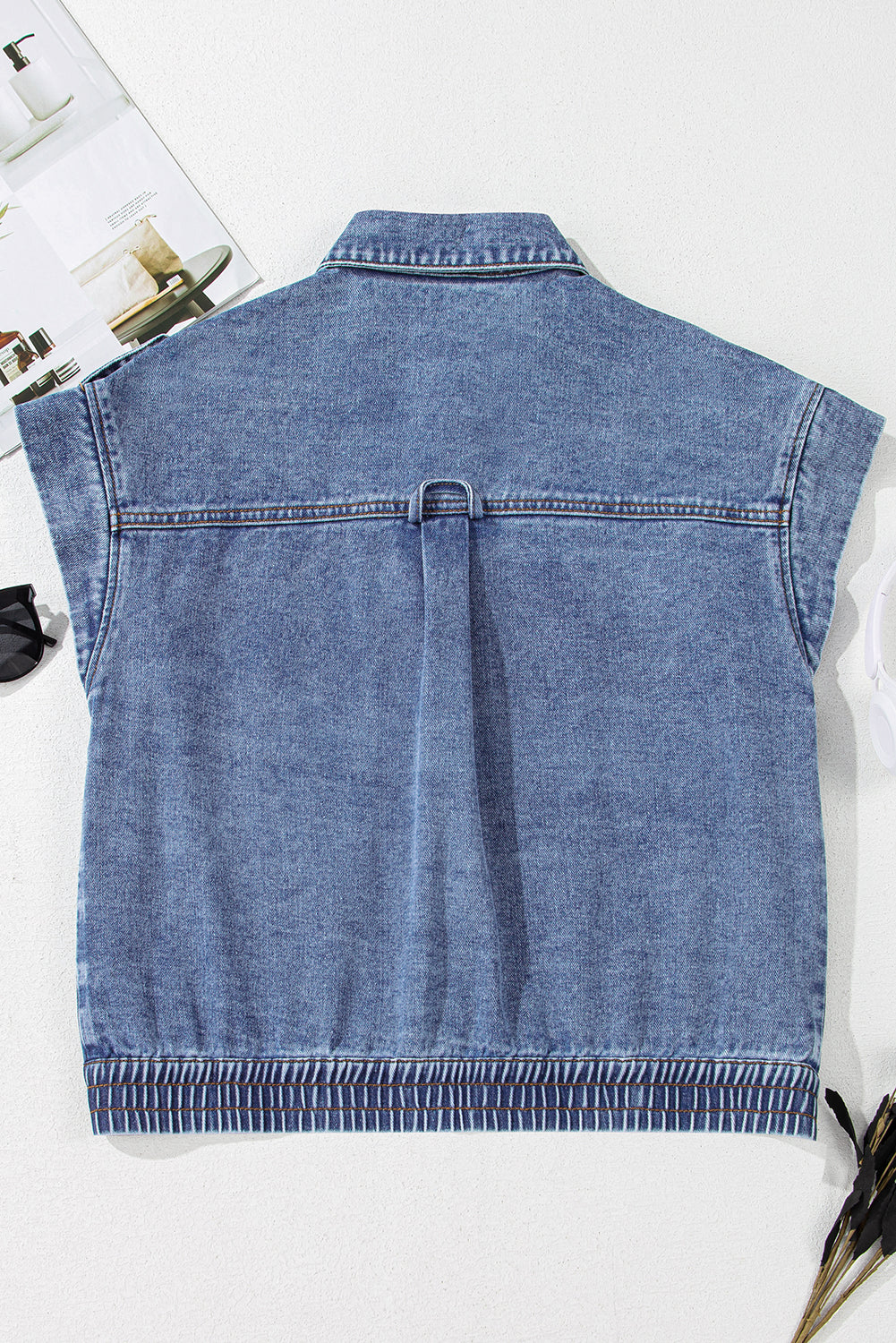 Ashleigh Blue Acid Wash Elastic Hem Bouton Up Vest de jean