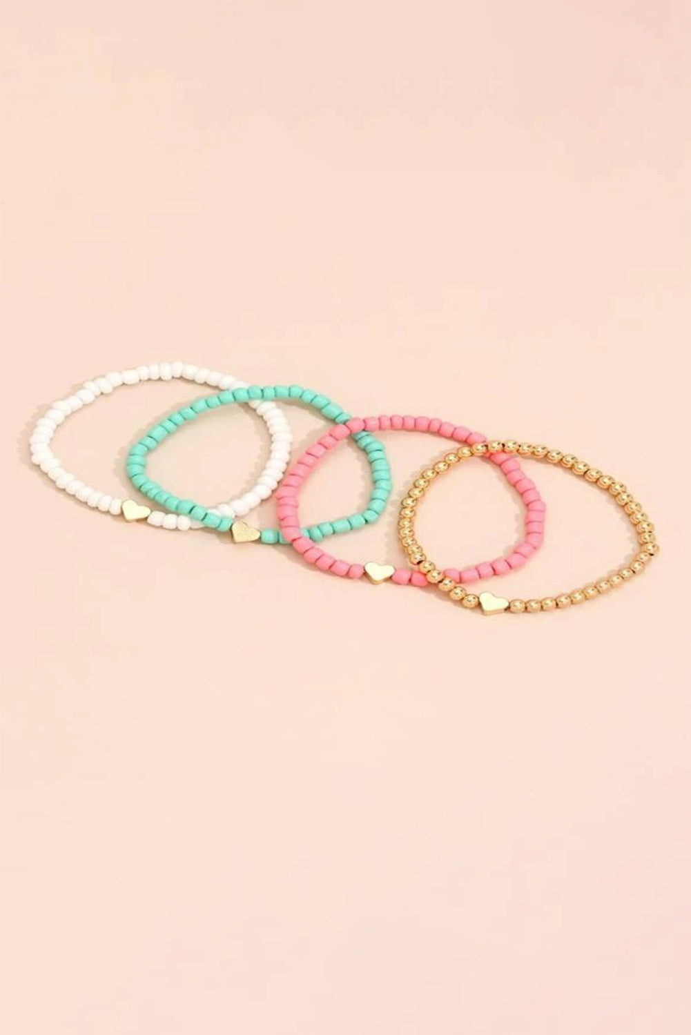 Pulsera de capas con cuentas de corazón de San Valentín rosa para mujeres