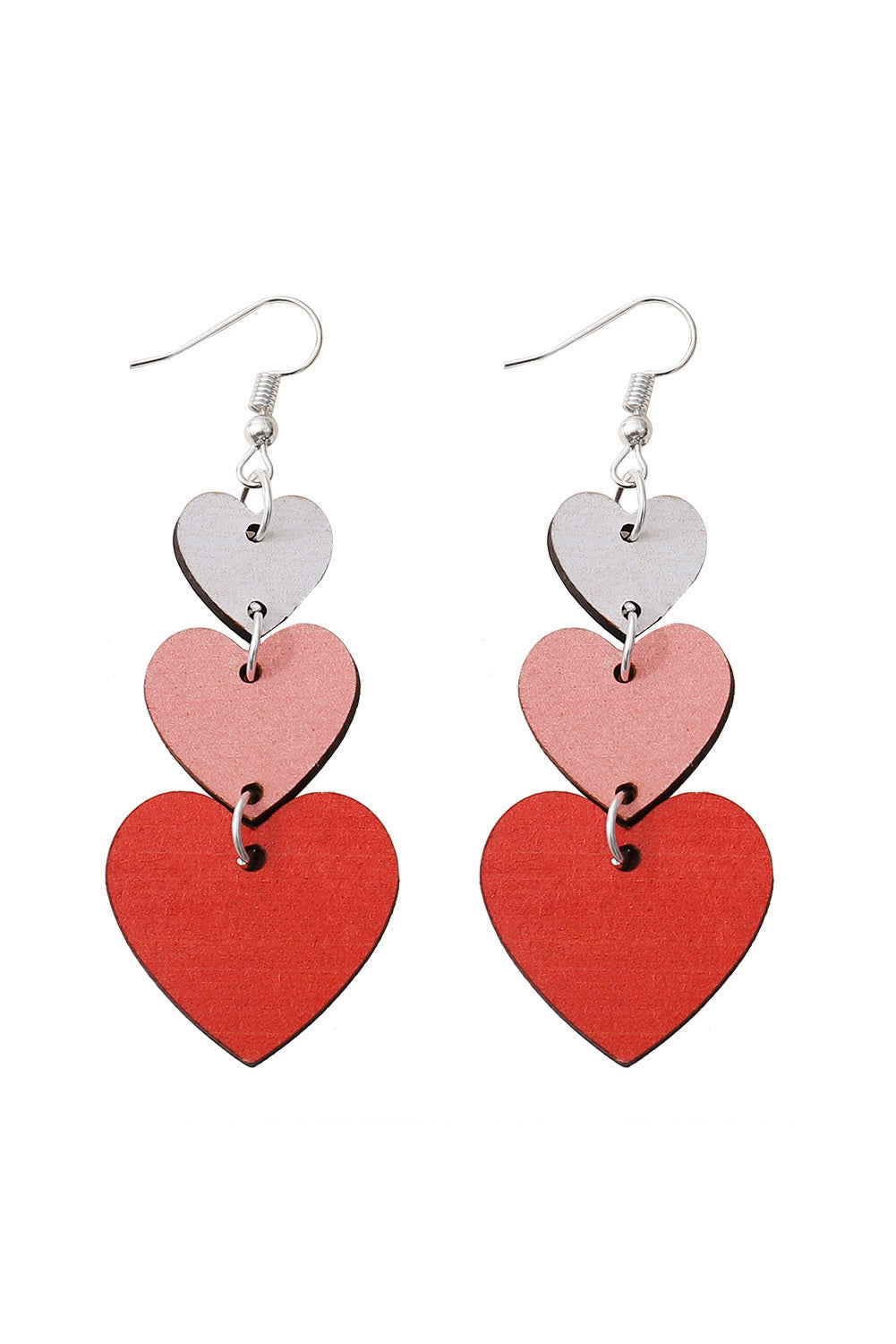 Red Valentines Day Heart Shaped Tiered Dangle Earring Set