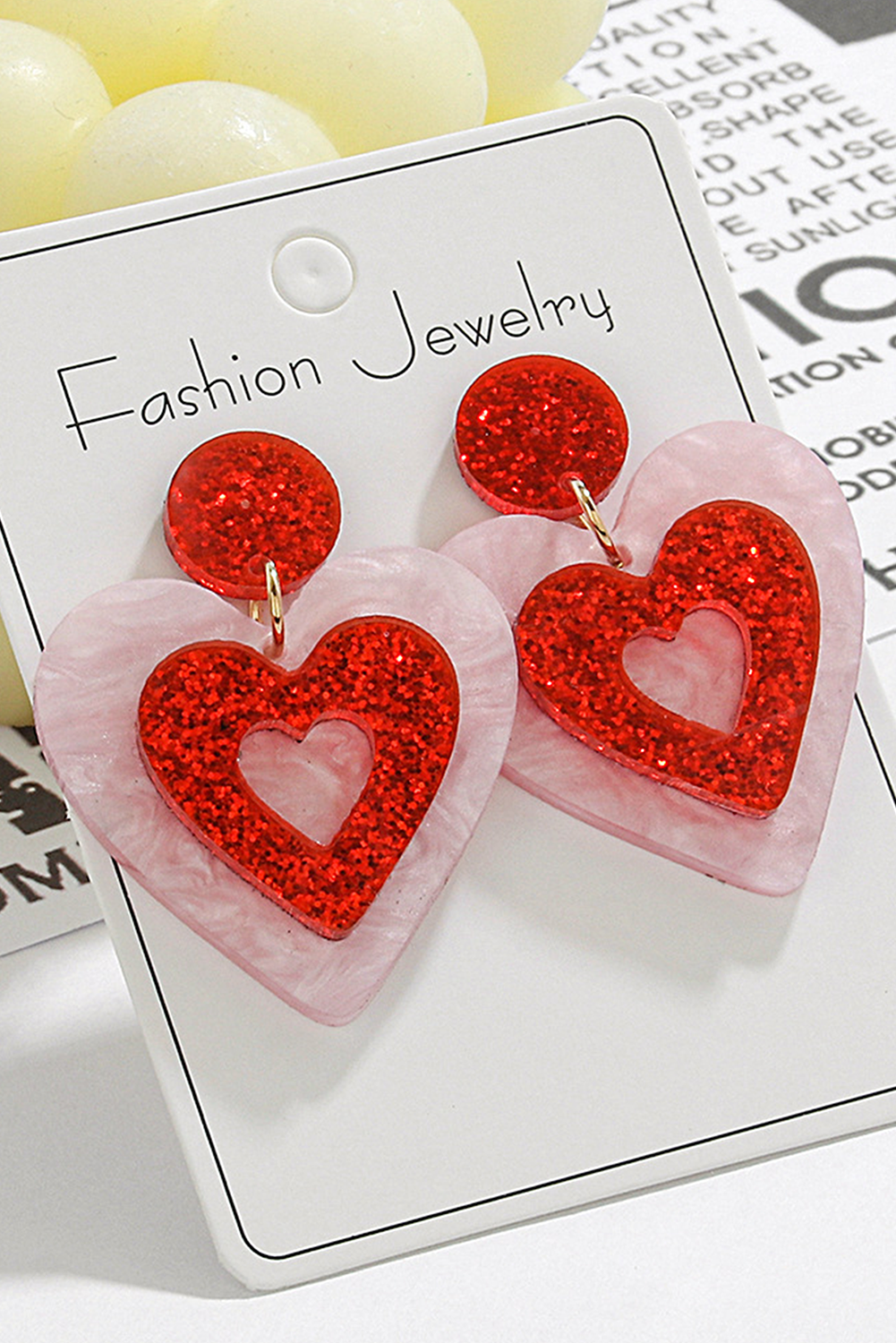 Pink Double Heart Acrylic Drop Earrings for Stylish Looks