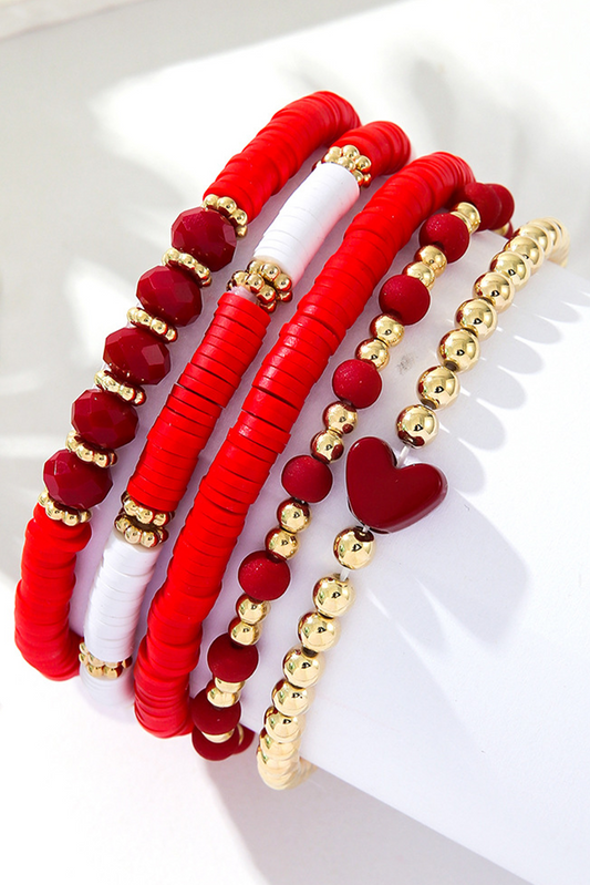 Fiery Red Beaded Heart Stackable Bracelet for Trendy Style