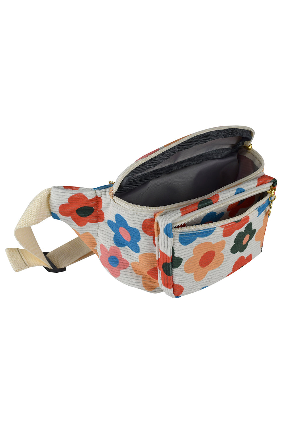 Khaki Colorful Flower Print Ribbed Waist Belt Bag