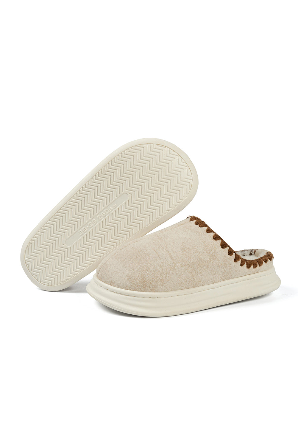 Zapatillas caseras con fayas de peluche de suela gruesa beige