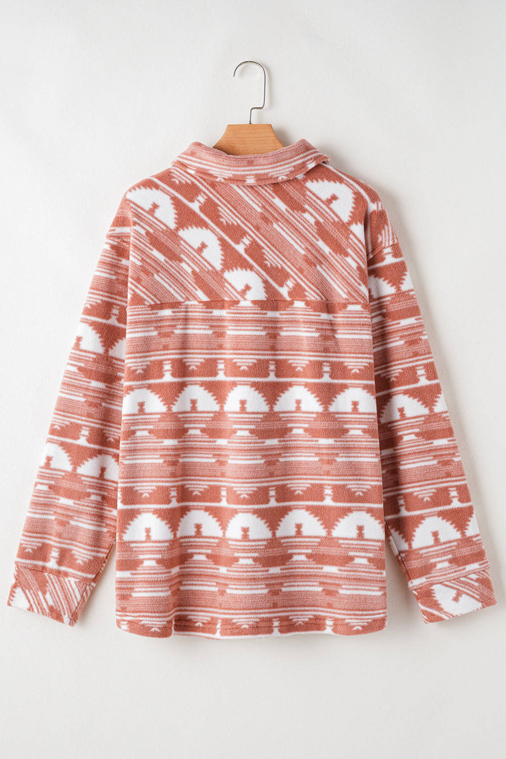 Pink Plus Size Geometric Print Chest Pocket Shacket