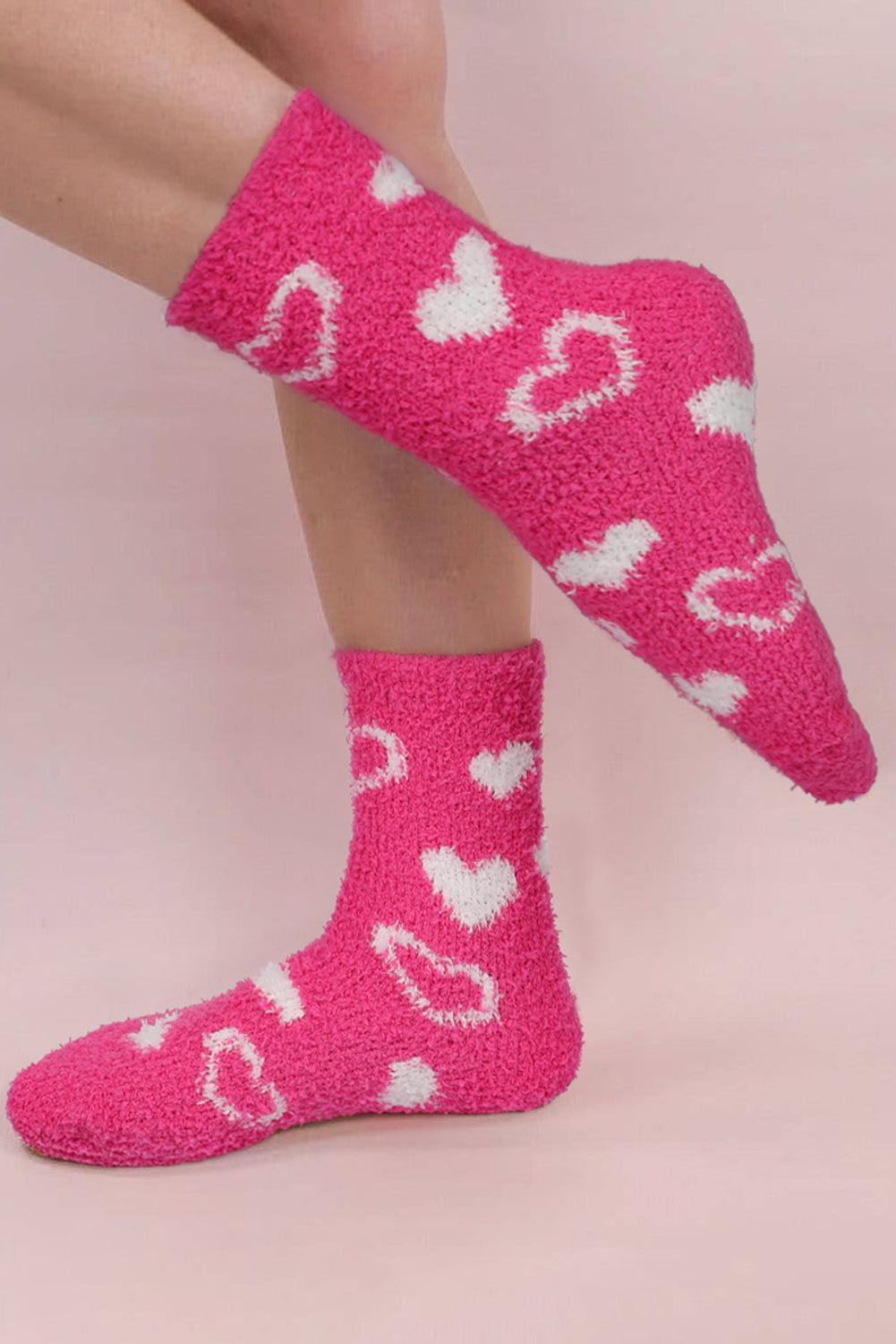 Strawberry Pink Valentine Heart Print Socks for Women