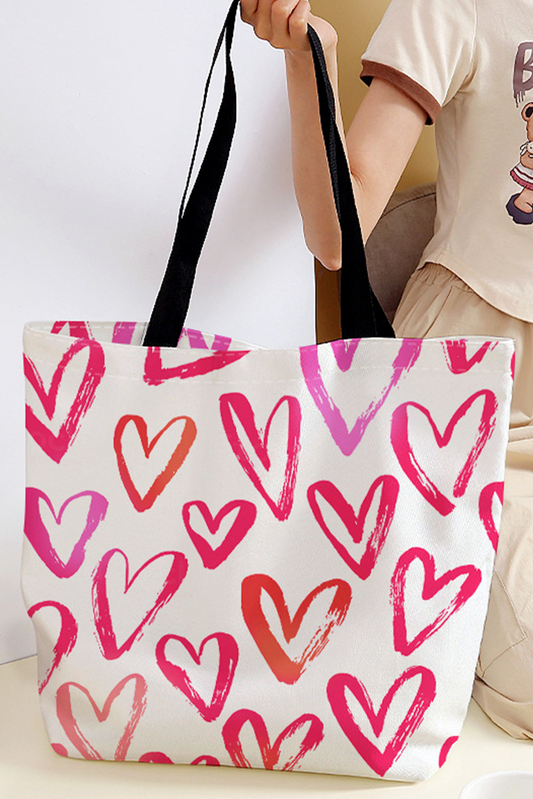 Bolsa de lona de patrón de corazón de San Valentín de color rosa brillante