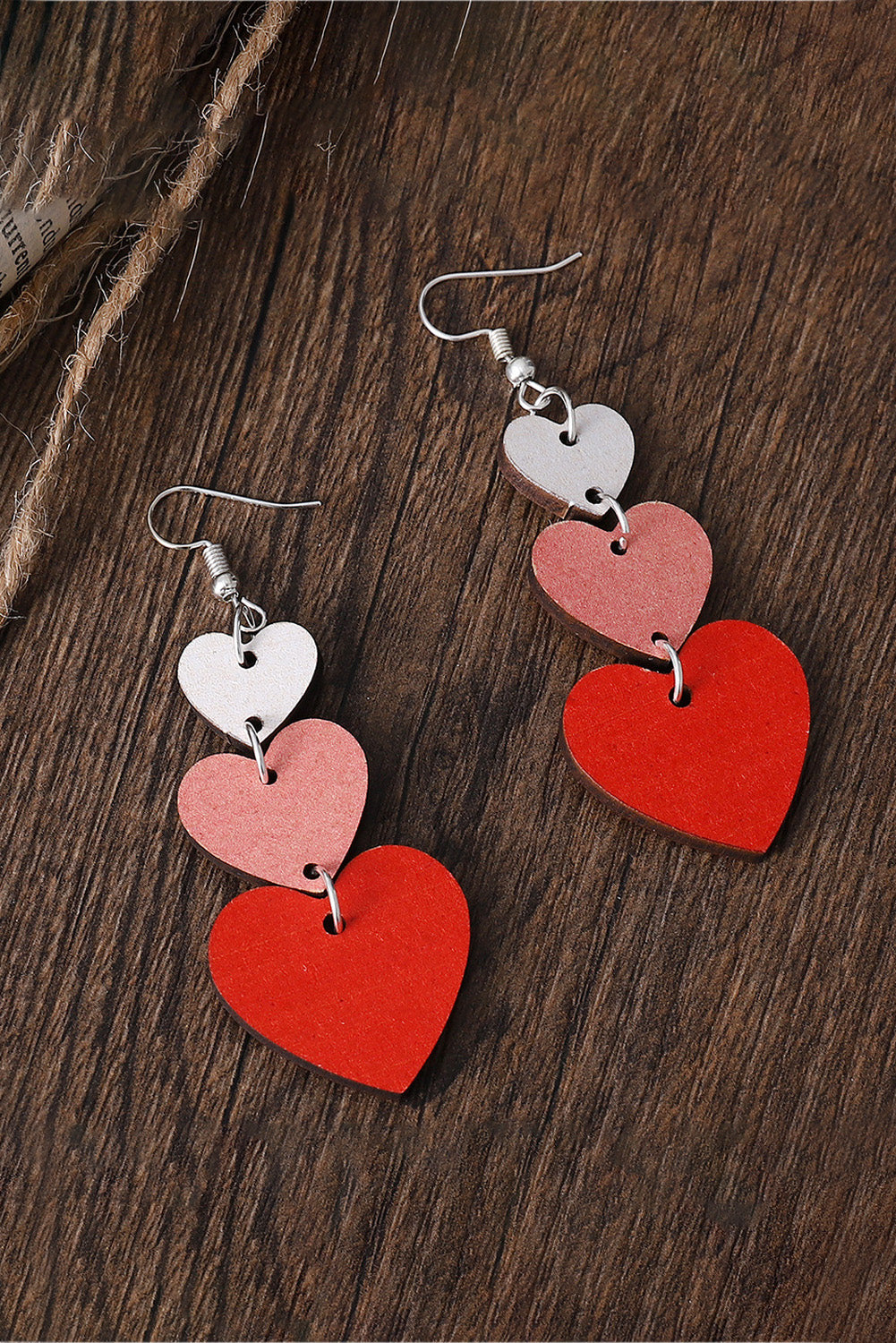 Red Valentines Day Heart Shaped Tiered Dangle Earring Set