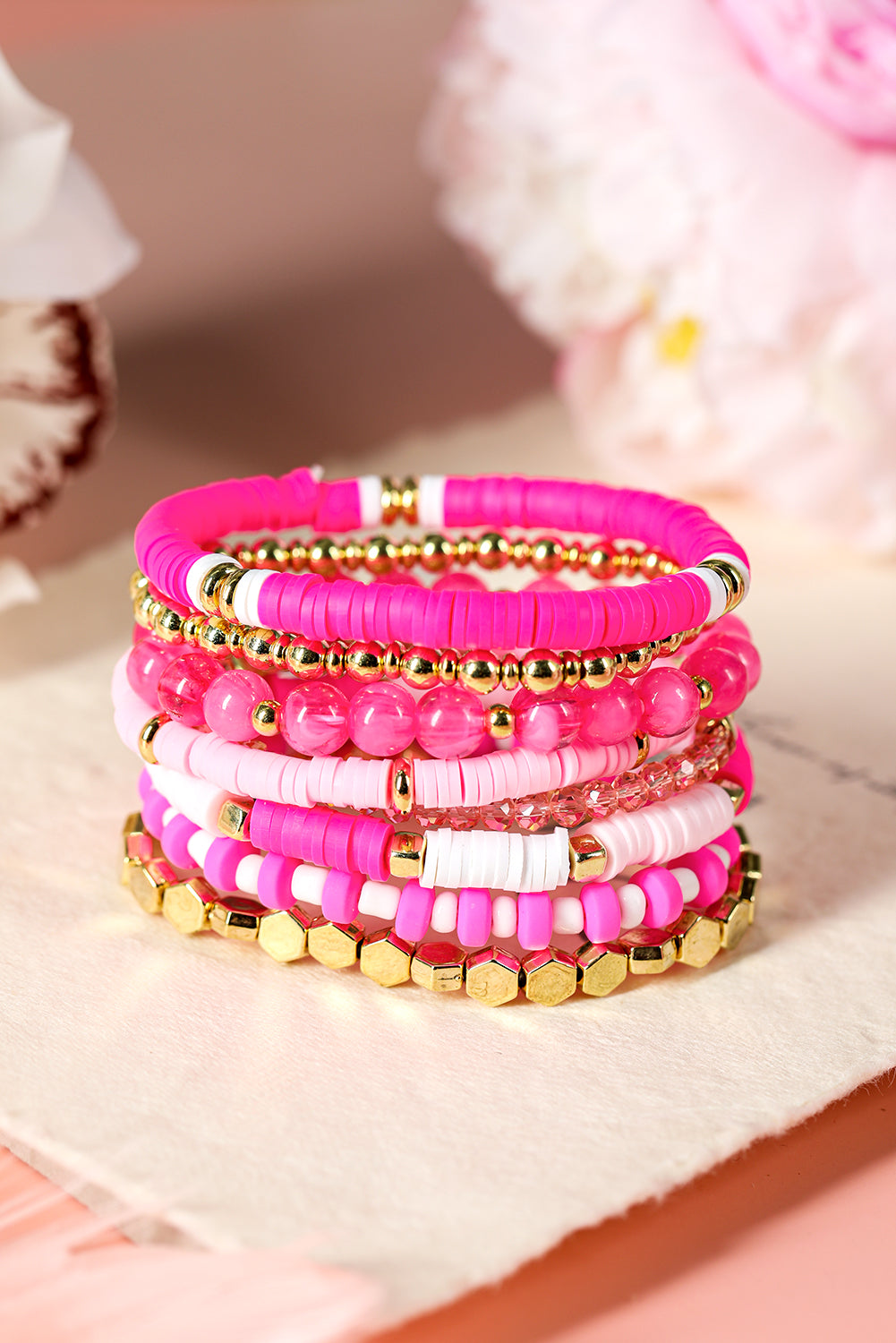 Sachet Pink Clay Bead Layered Bracelet for Stylish Women