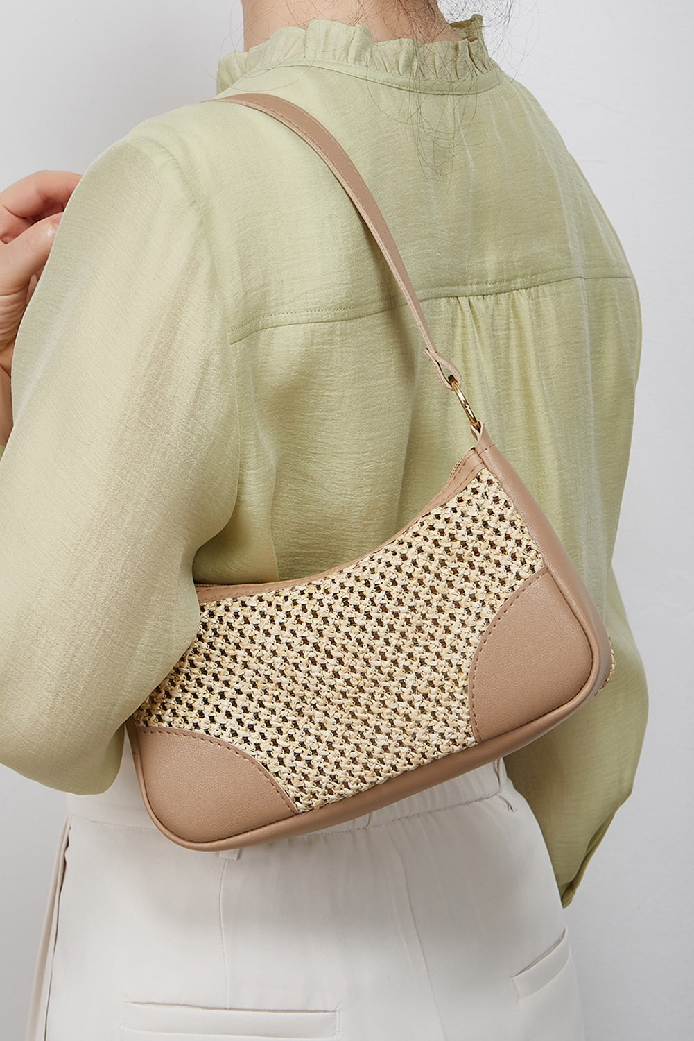 Khaki Woven Casual Shoulder Bag