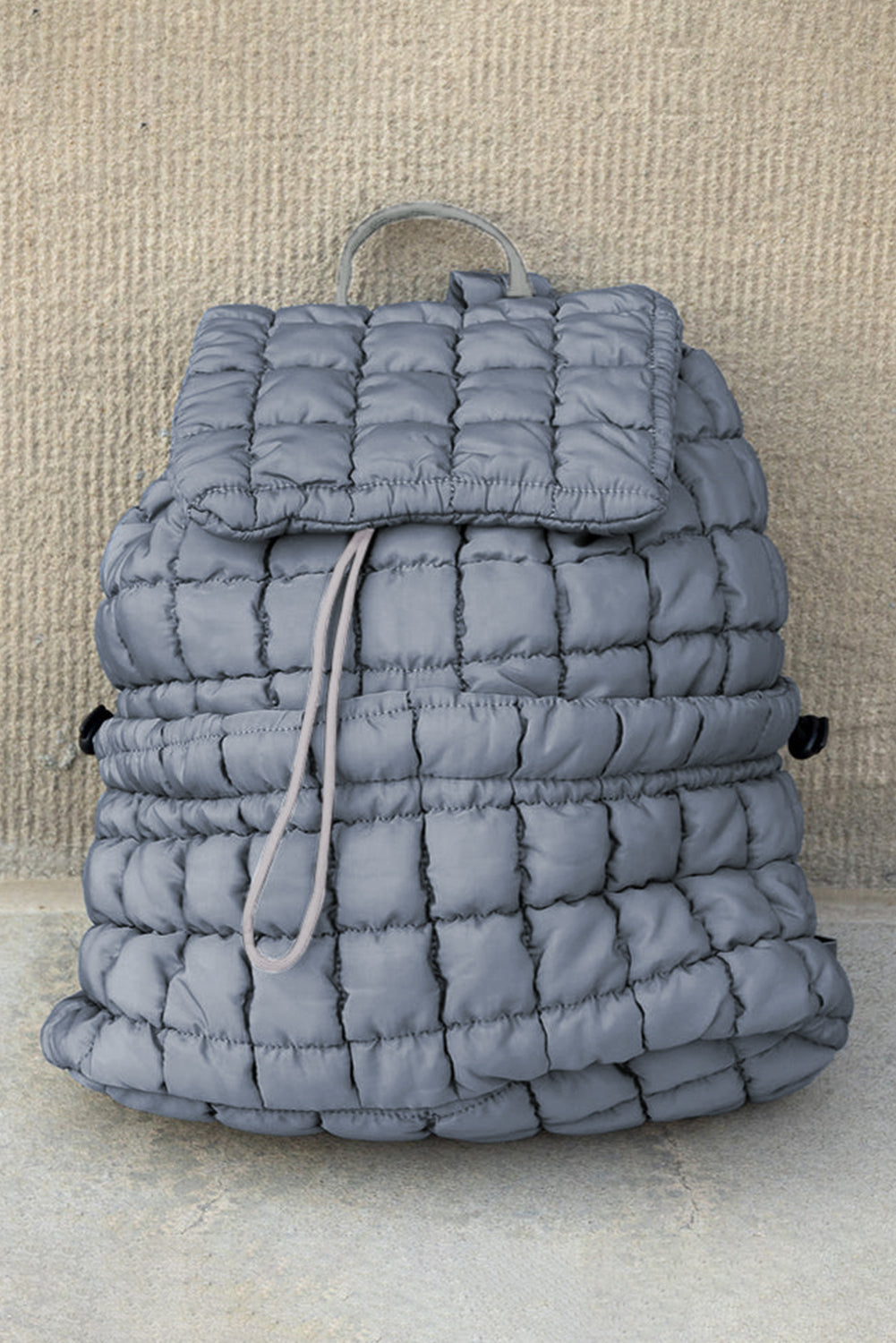 Coffee Solid Flapped Quilted Puffer Backpack