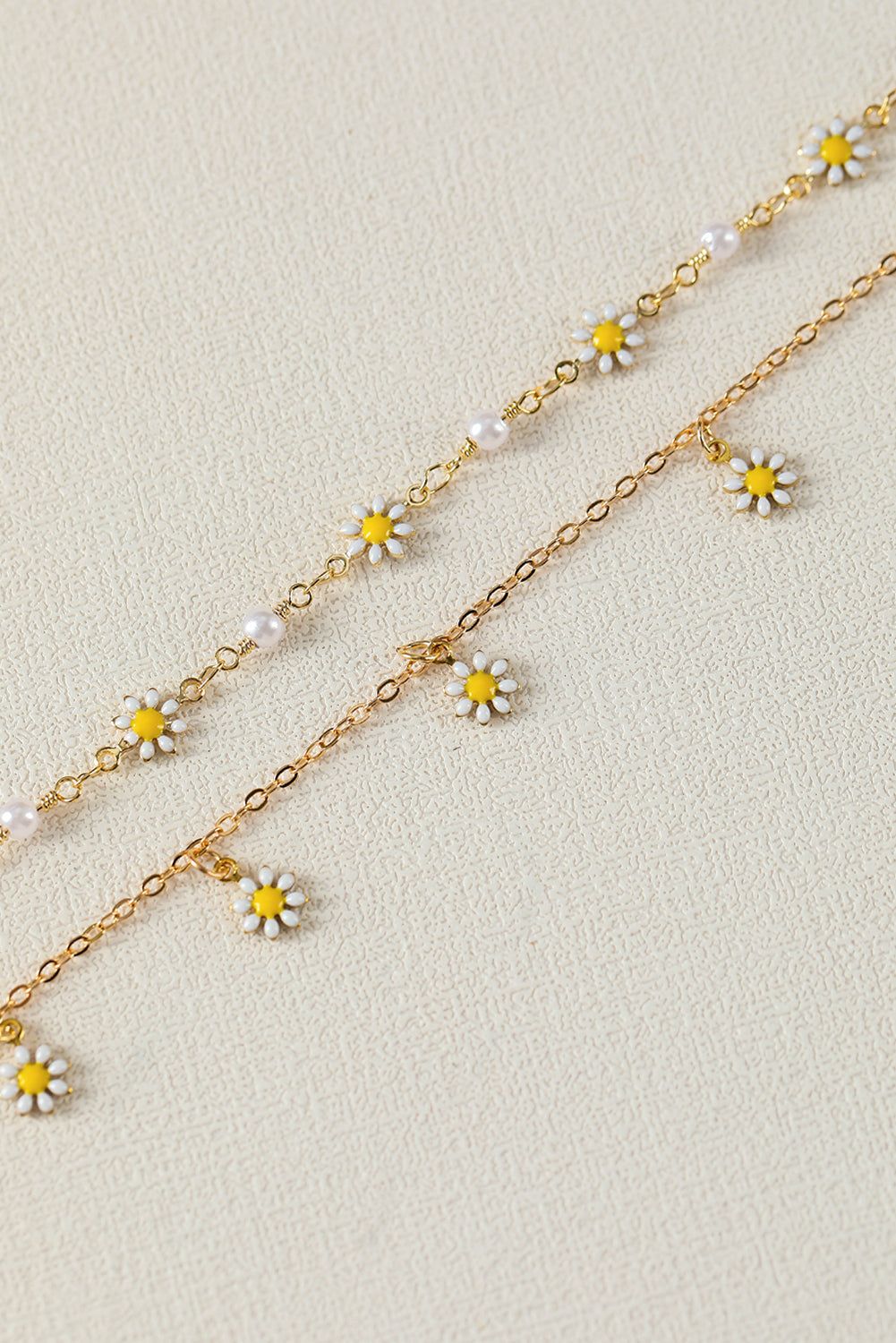 Gold Daisy & Pearl Chain Anklet for Elegant Style