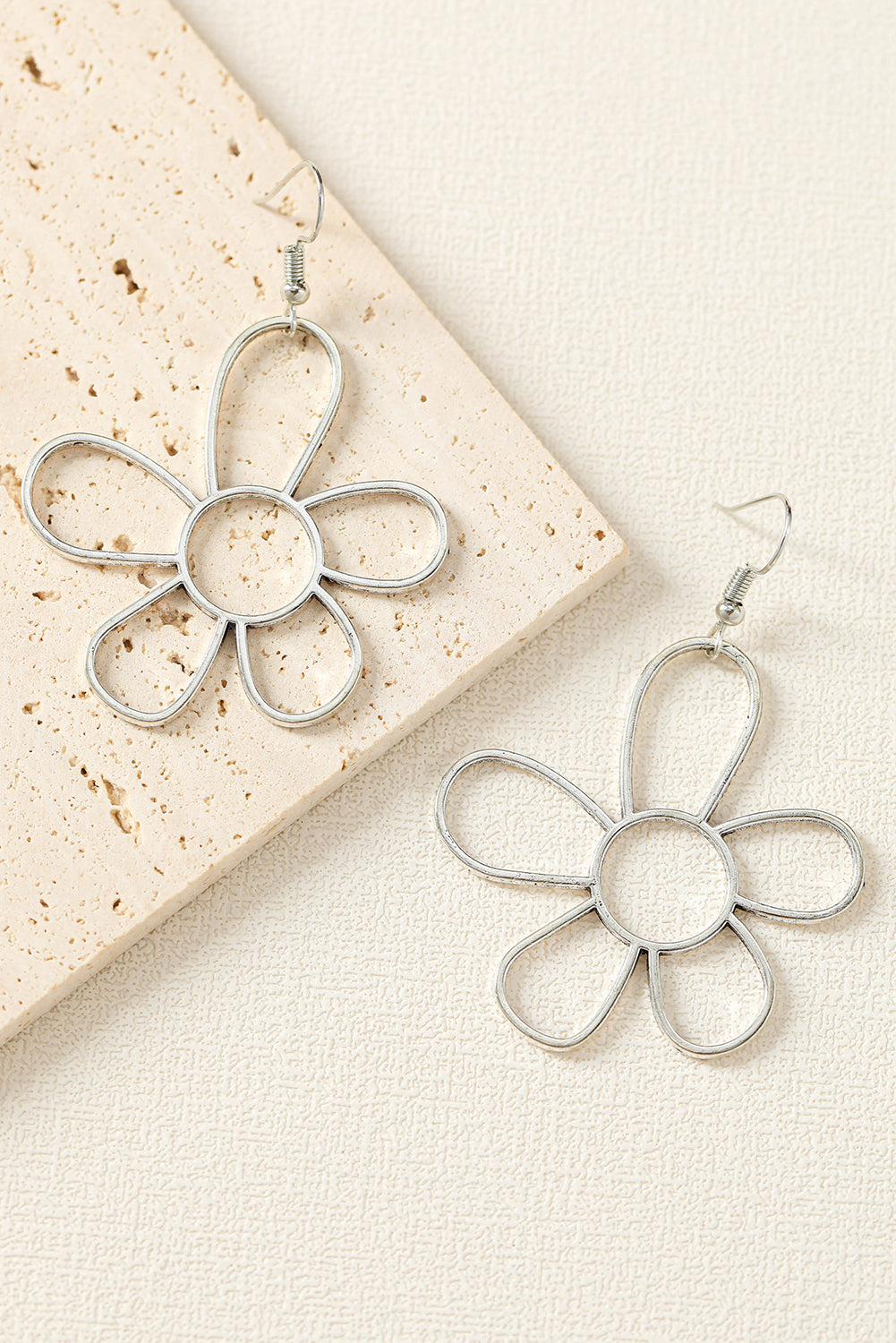 Silvery Alloy Hollowed Flower Hook Earrings for Women