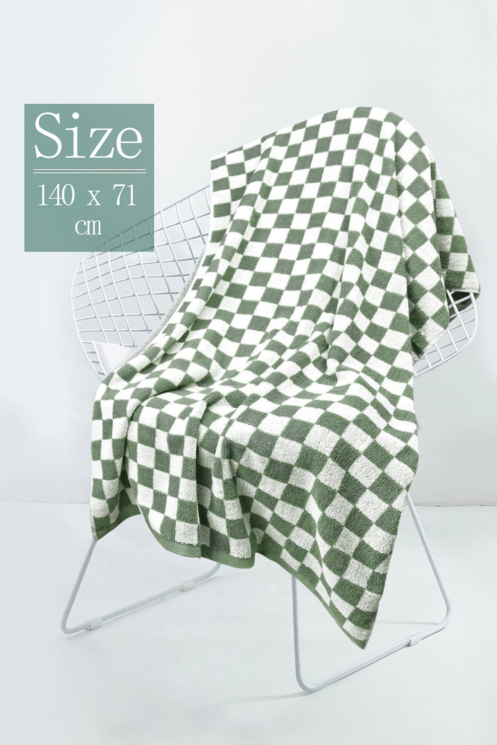 Grass Green Checkered Print Soft Large Bath Towel