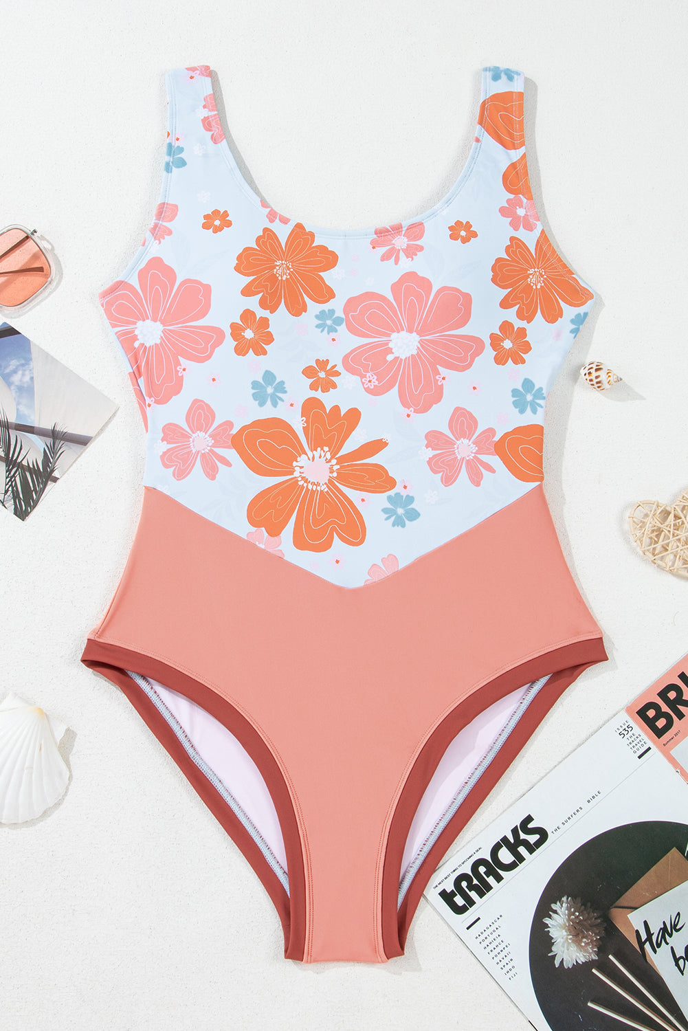 Swim de maillot de bain Orange Floral sans pièce sans pièce