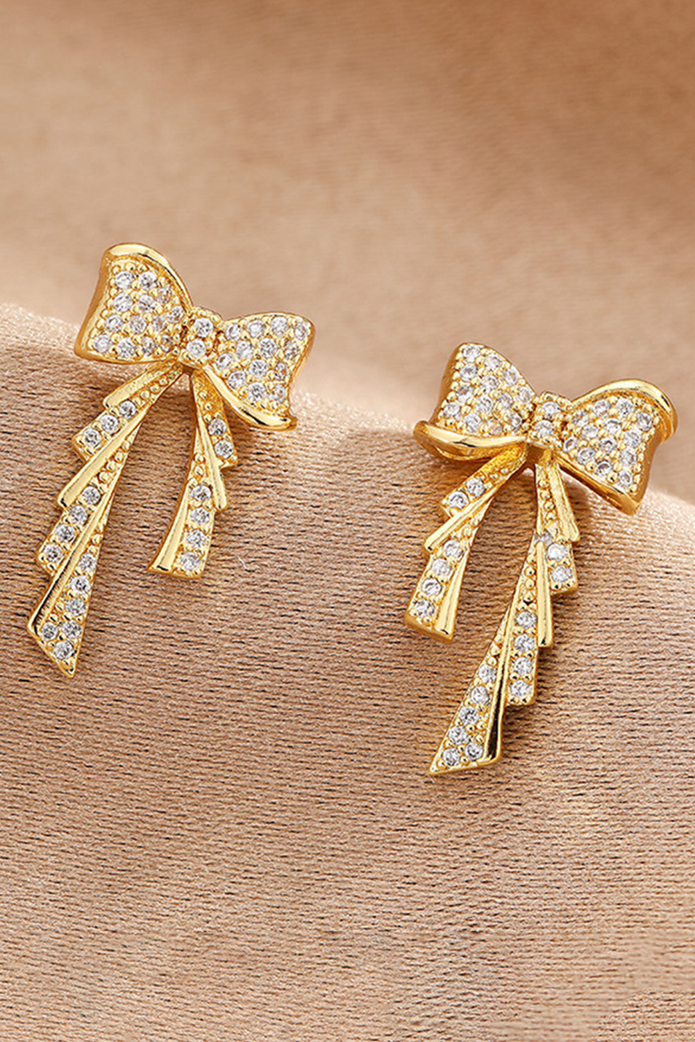 Gold Rhinestone Bow Knot Plated Stud Earrings for Women