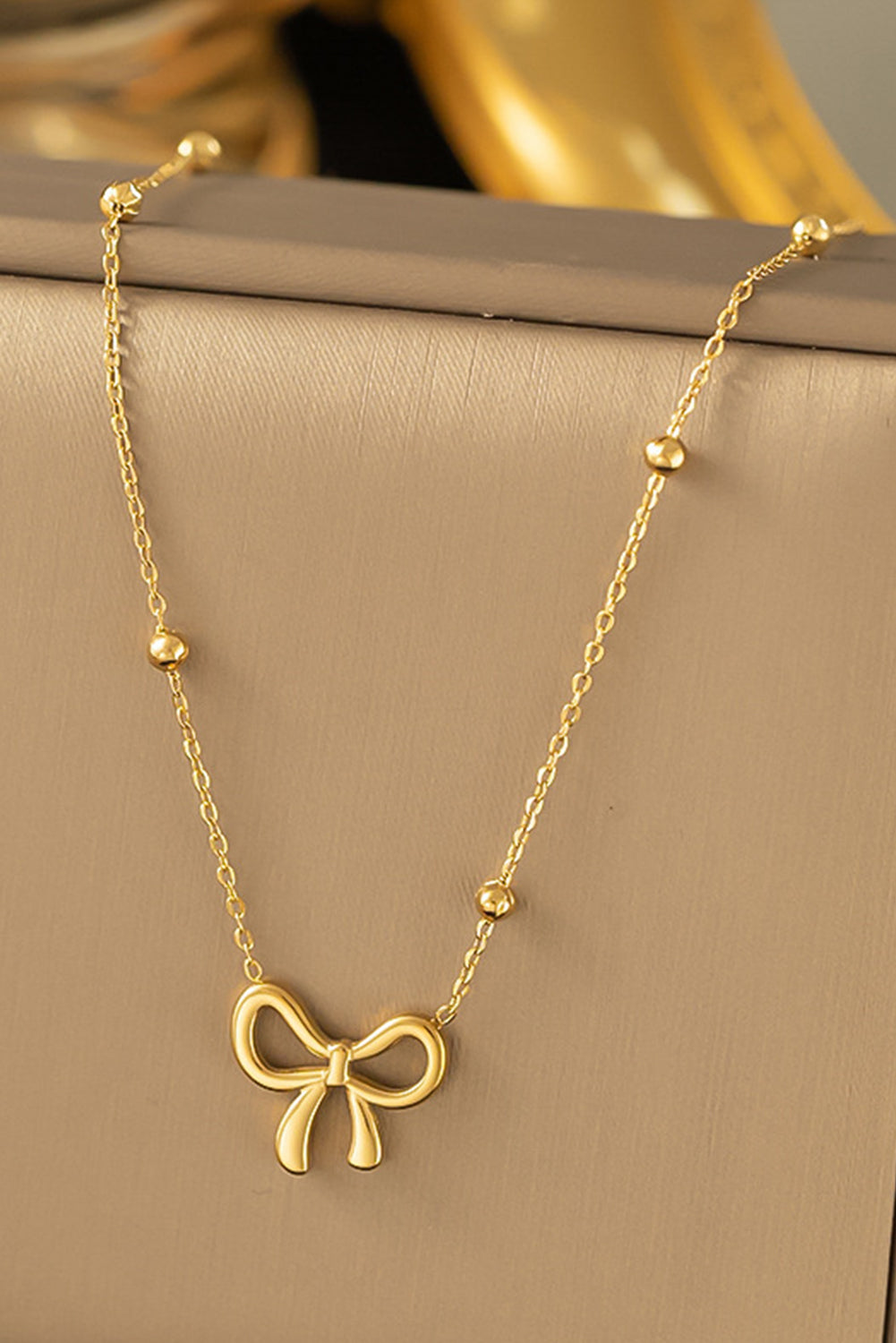 Gold Bowknot Pendant Plated Choker Necklace for Women