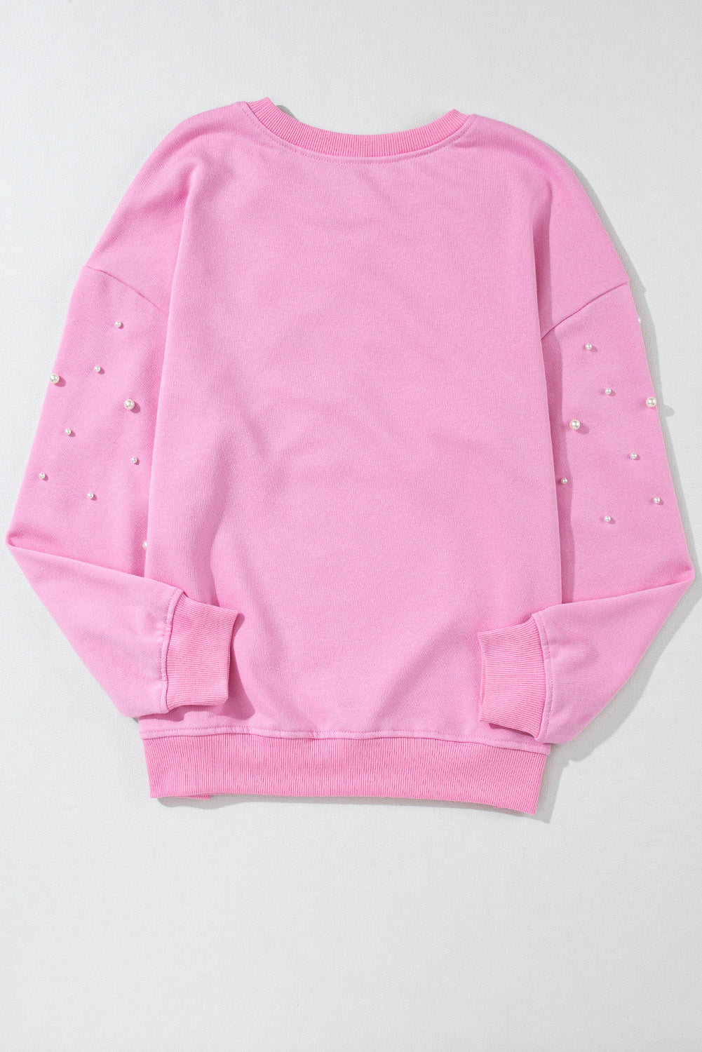 Rosa Sweatshirt mit Rundhalsausschnitt und geripptem Muster und Perlendekor in Kontrastfarbe