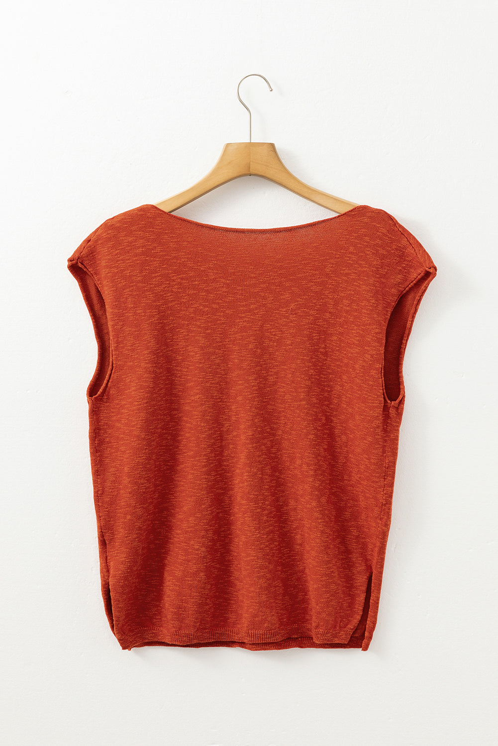 Orange Solid Color Split V Neck Knit Top